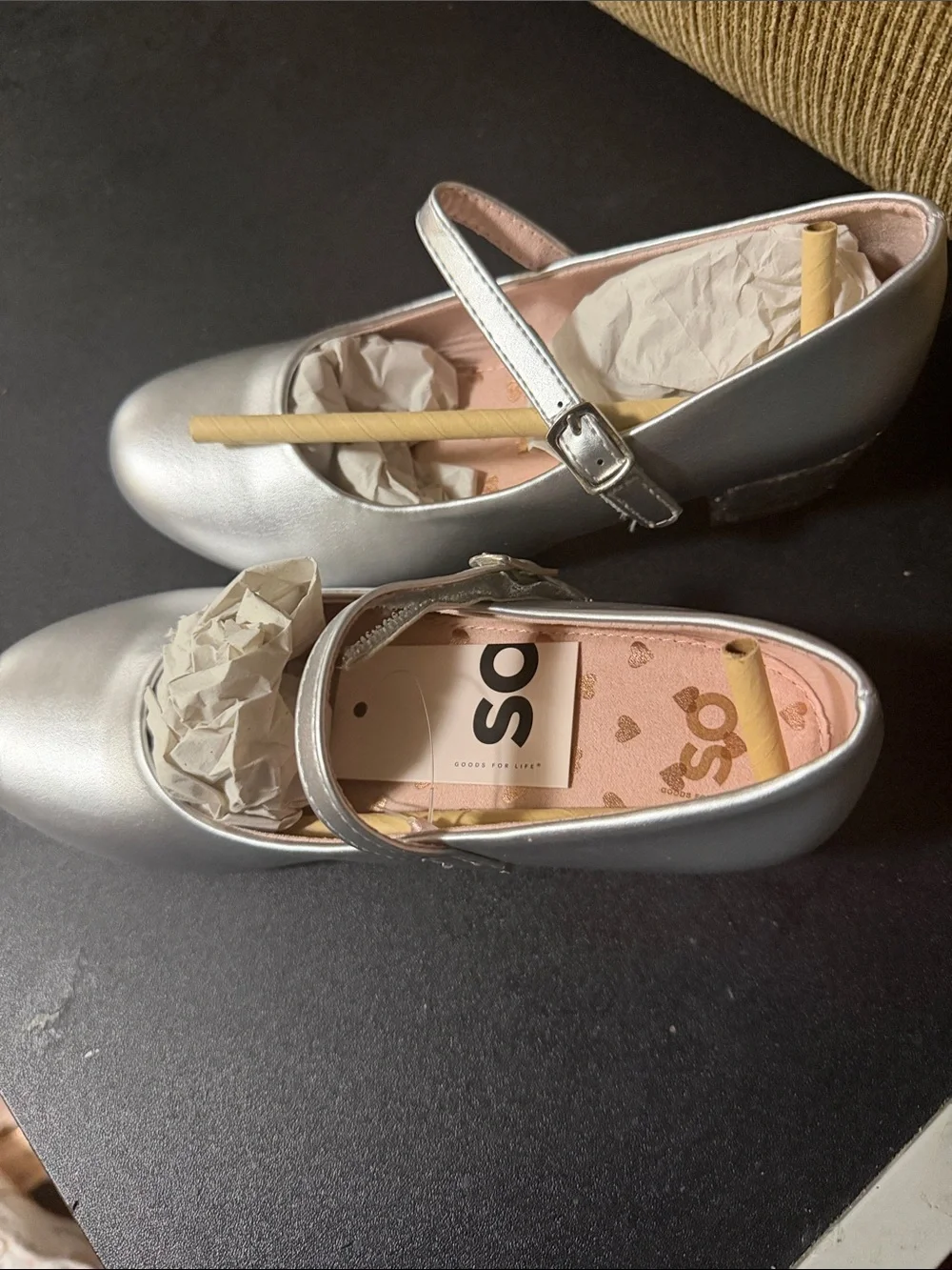 SO Girls' Mary Jane Dress Shoes in Metallic Silver